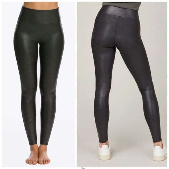 Spanx Faux Leather Shiny Black Leggings - Picture 2 of 10